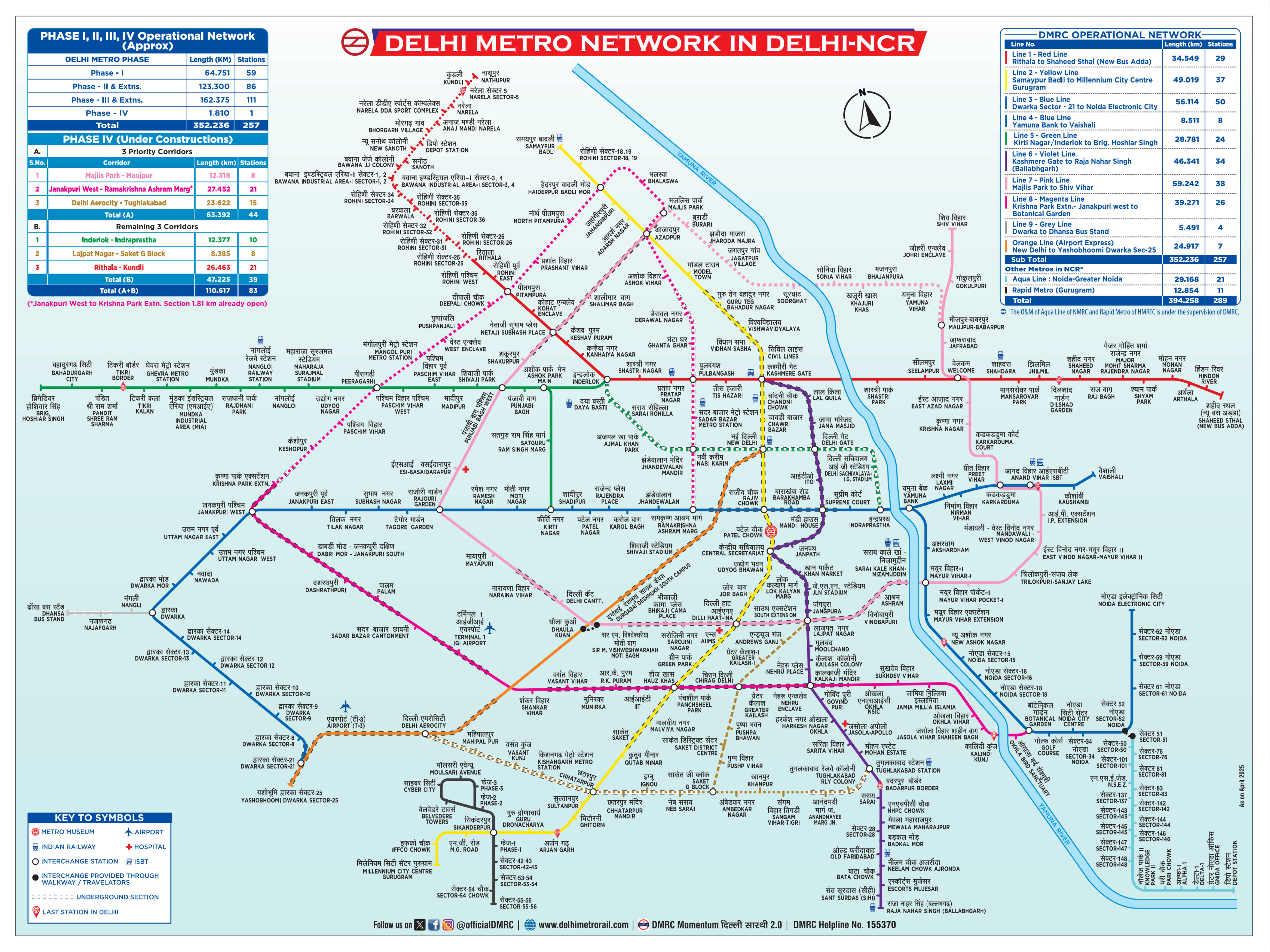 Delhi Metro Map with route information for all metro lines